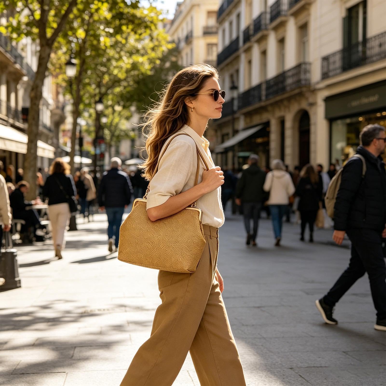 Generisch Bolsa de paja | Retro Big Kiss-Lock Bolso - Trenzado Paja Tote | Verano Viaje Vacaciones Compras Trabajo Gimnasio Primavera Noche Universidad Mercado Semanal