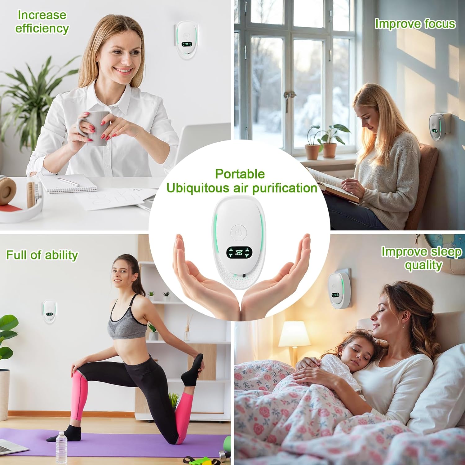 6 Pack Plug-In Air Purifier & Negative Ionizer, Home & Office Air Freshener, Odor Eliminator for Pets, Smoke, Kitchen, Plug & Play, Quiet Operation (6 Units)