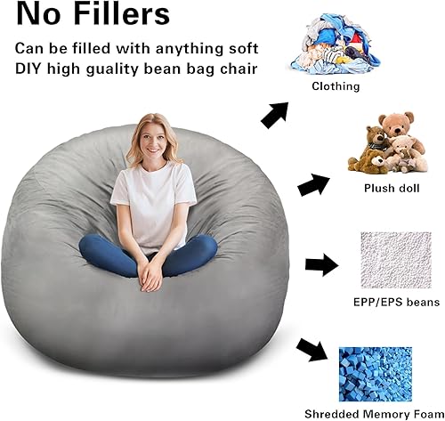 Miniatura 4 de Funda gigante para silla de puf para adultos (sin relleno, solo funda) 6 pies, cómoda funda de terciopelo holandés grande, puf  Funda de sofá