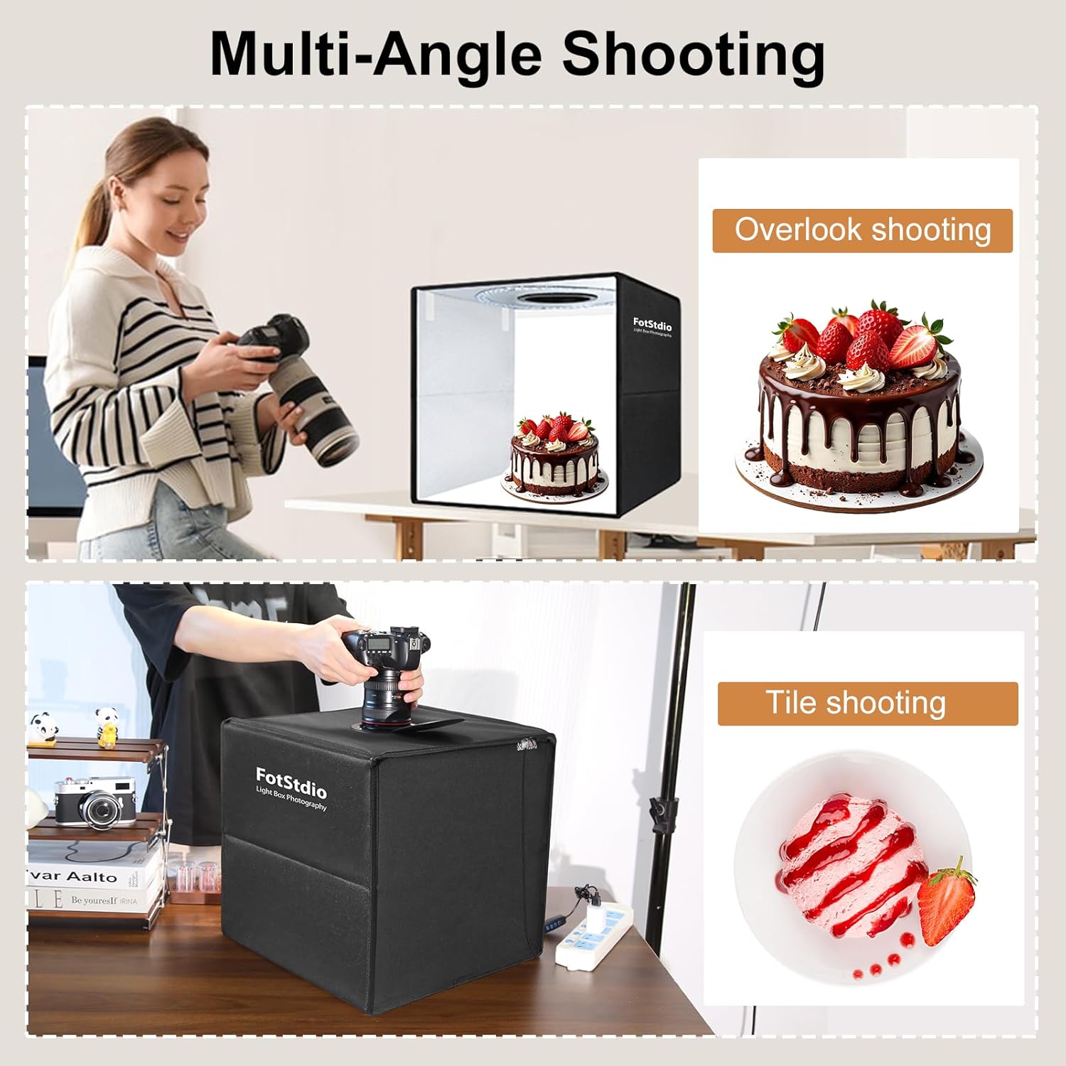 Light Box Photography, 16x16 inch Large Photo Light Box with 224 LED Beads, CRI >95, Professional Portable Photo Booth Shooting Tent Kit with 6 Color PVC Backdrops for Product Photography