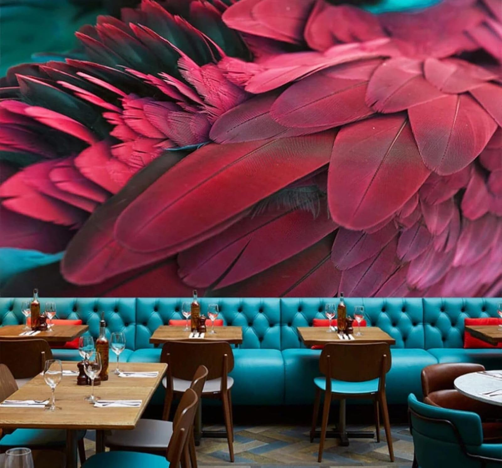 XLMING Minimalist Beautiful Three Dimensional Red Feathers 3D Wallpaper Luxury Home Dining Decor Paste Sofa Living Room The Wall for Bedroom Mural-350cm×256cm