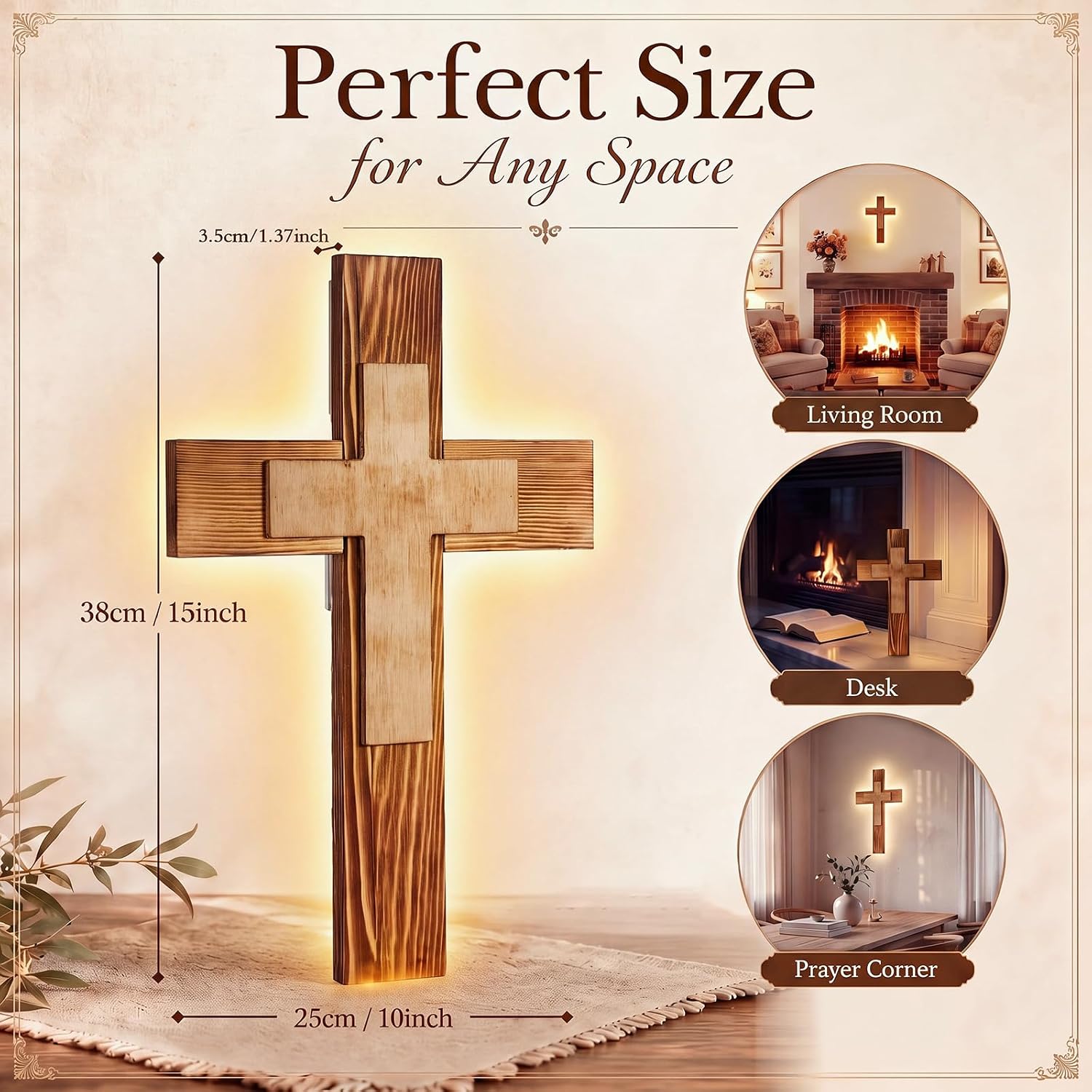 Mifoci Wooden Lighted Wall Cross Christian Decoration with Hanging Hook