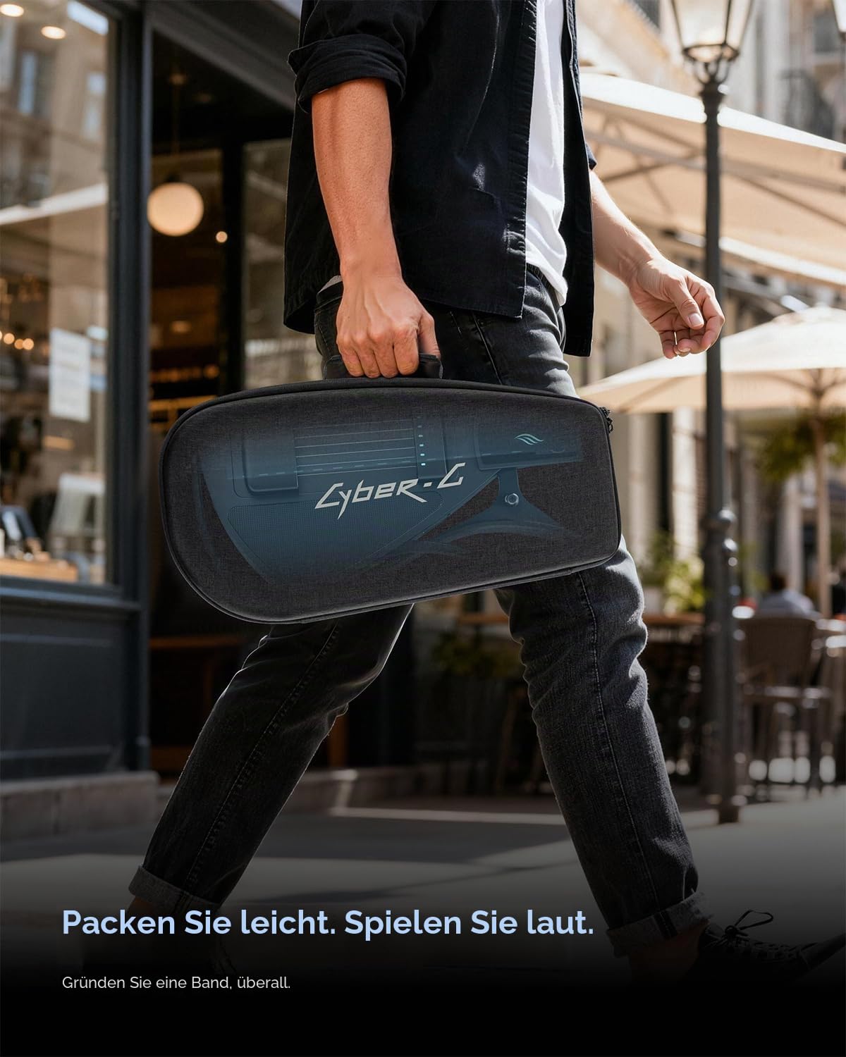 Enya CYBER-G Smart Gitarre – mit Silikonsaiten, 24 integrierten Sounds, schwarze leise Reise Anfänger Gitarre mit Lautsprecher, Drum-System, App & interaktiven Akkorden für Erwachsene & Teenager