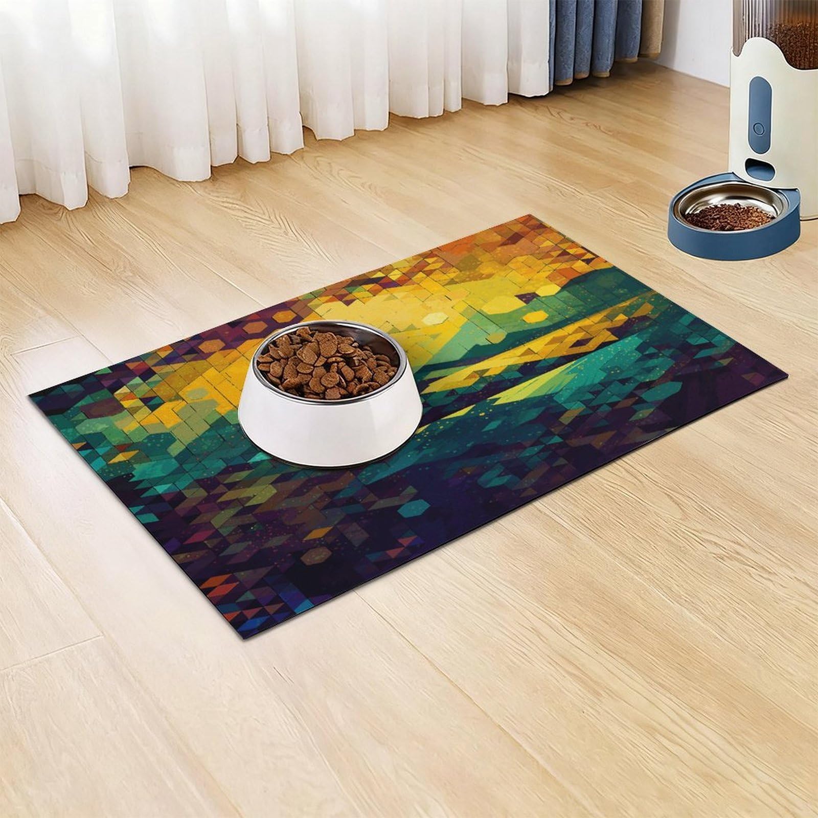 Tapis de nourriture hexagonal brillant pour chat – Tapis d'alimentation antidérapant pour chien facile à nettoyer pour la nourriture et l'eau, tapis de gamelle pour chien et chat 43,2 x 76,2 cm