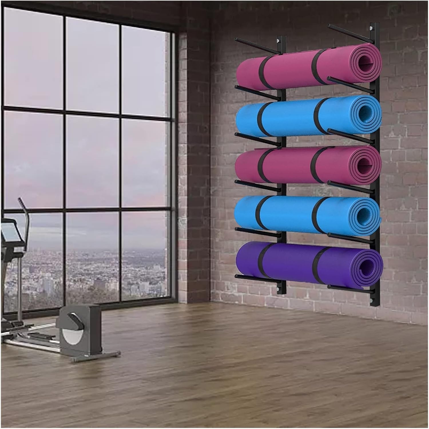 Amazon.co.jp ヨガマット ストレージラック 2/4/6/8ティア ヨガマット ホルダースタンド、 黒 金属 フォームローラー