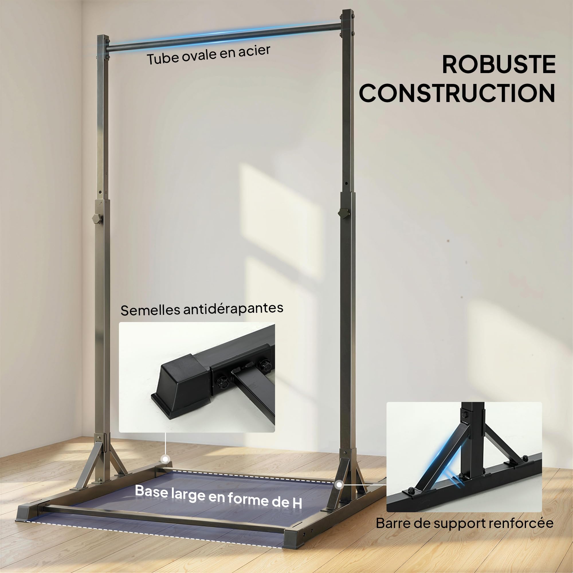 SPORTNOW Barra per sollevamento pesi da 200 kg, 8 livelli di altezza, robusto telaio in acciaio da 128 cm, attrezzatura fitness per la casa e la trazione, nero