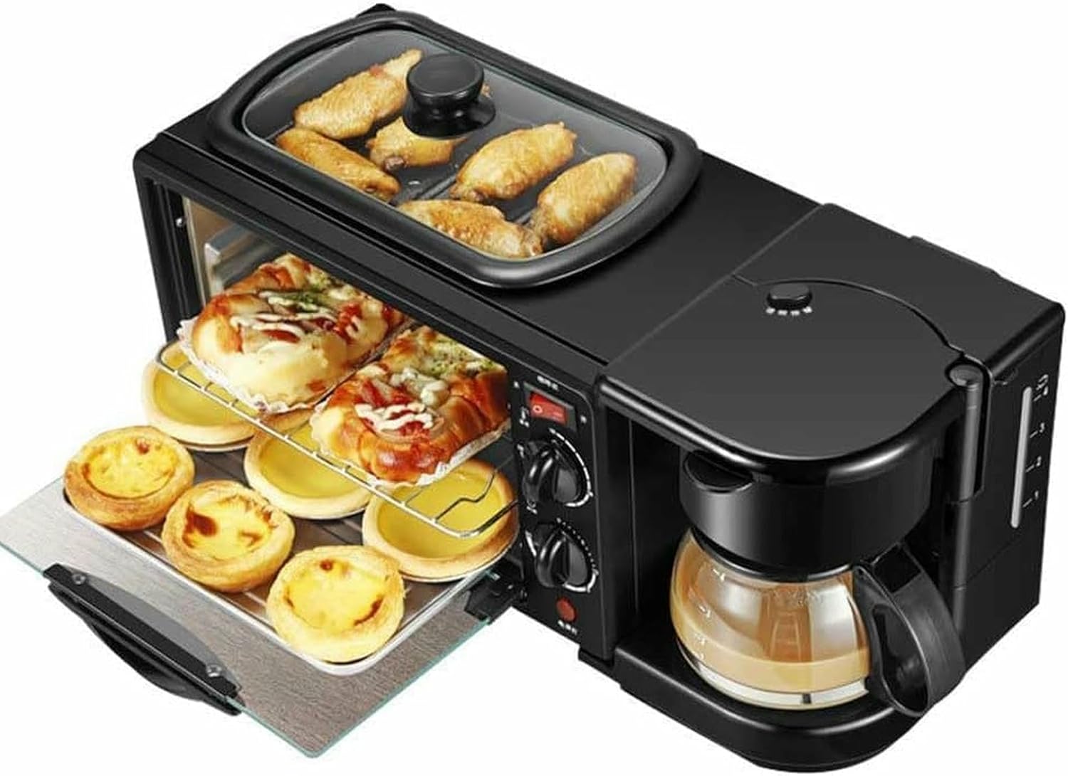 3-in-1 Breakfast Station, 304 Stainless Steel, with Coffee Maker, Non-Stick Griddle, 4-Slice Toaster Oven, for Apartments, Kitchenettes