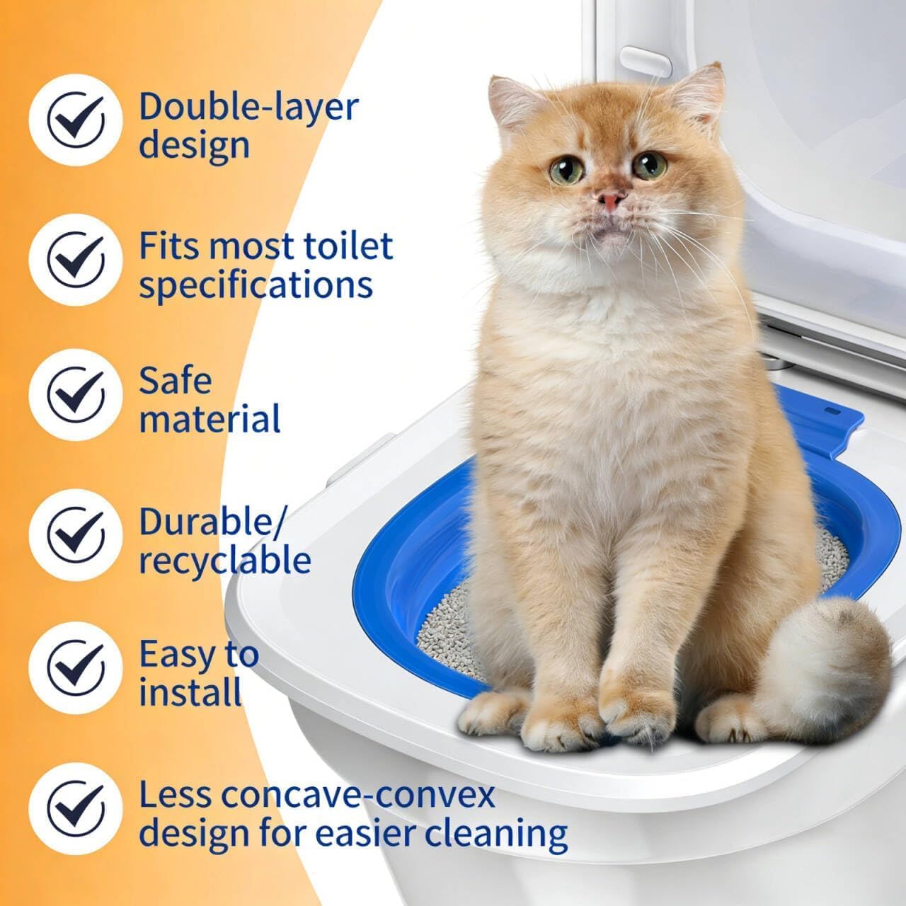 Cat Toilet Training Kit – Litter Box Trainer for Indoor Cats, Reusable Plastic Rings Fit Any Toilet, Stop Scooping Litter (Blue) (Grey)