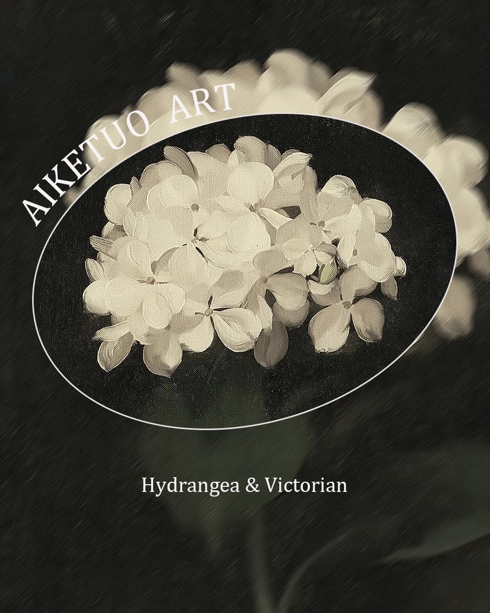 AIKETUO Gold Framed Moody Vintage Wall Art for Bathroom, Gold Frame Vintage Floral Hydrangea Art Picture Wall Decor, Artwork for Aesthetic Farmhouse Bedroom Living Room Office Shelf Big L24"x W16"