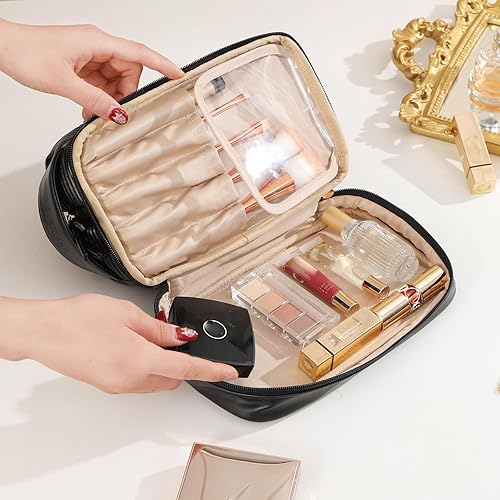 Miniatura 5 de bagINBAG QIANPA Bolsa de maquillaje, bolsa de viaje grande de doble capa impermeable con asa y compartimento para cepillos para mujeres, Verde,