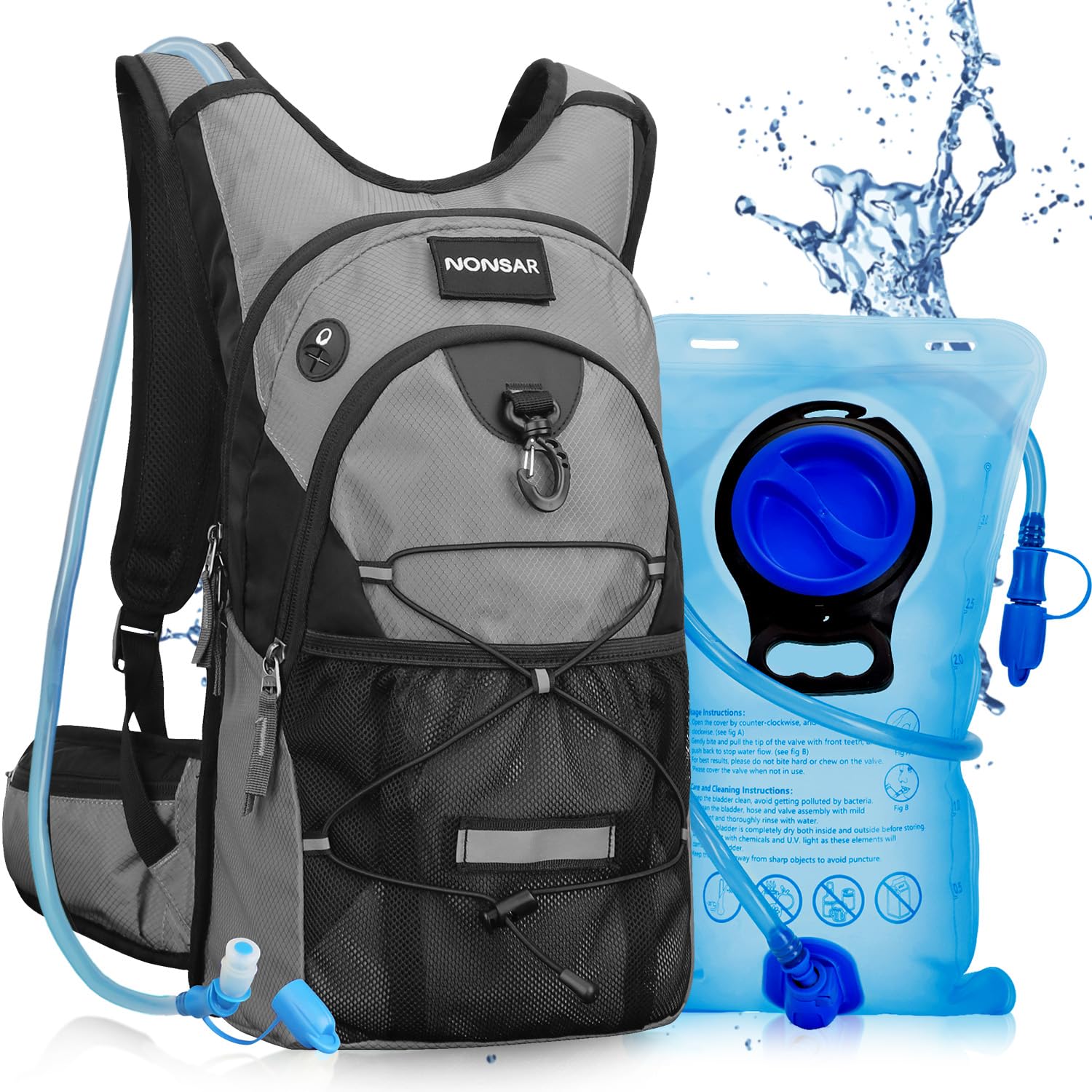 NONSAR 3L Hydration Backpack Pack with Water Bladder, Insulated Water Backpack for Women, Men, Kids, Keep Liquids Cool Up to 5 Hours, Daypack for Hiking, Running, Climbing, Rave, Festival