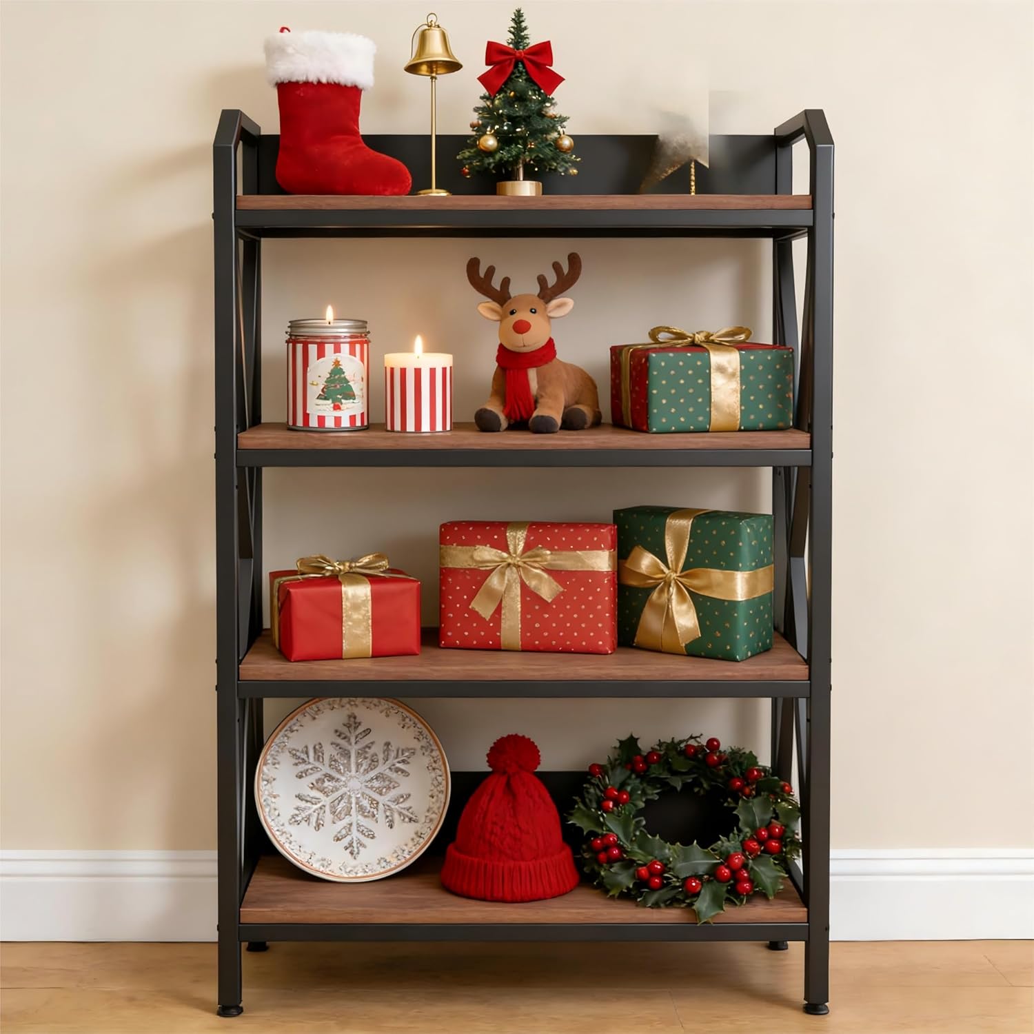 4-Tier Kitchen Bakers Rack, Tall Baker's Rack with Storage, Microwave Stand with Storage, with Adjustable Kitchens Shelves, Estantes para Cocina for Living Room, Garage, Kitchen, Balcony