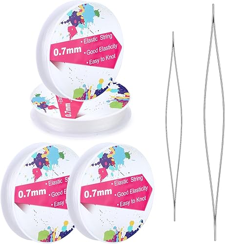 0.028 in4 rollos de cuerda elástica para pulseras, cuerda de pulsera transparente de 164.0 ft, hilo de cuentas con agujas de cuentas, cuerdas