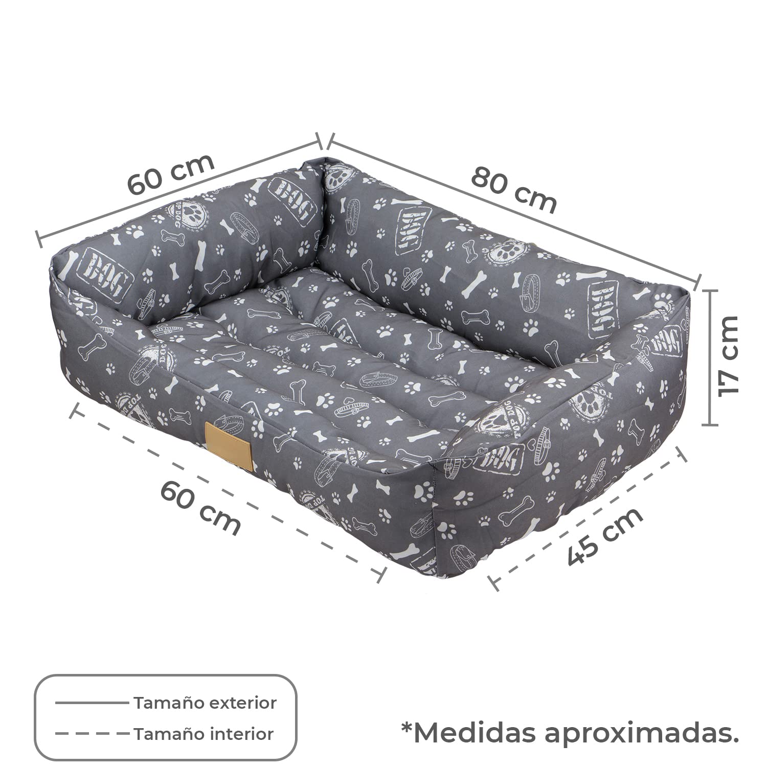 TIENDA EURASIA - Cama de Perro, Cama para Perros Grandes, Medianos y Pequeños, Divertida Cama Perro de Poliester con Interior con Comodas Fibras de Algodon (80 x 60 cm)