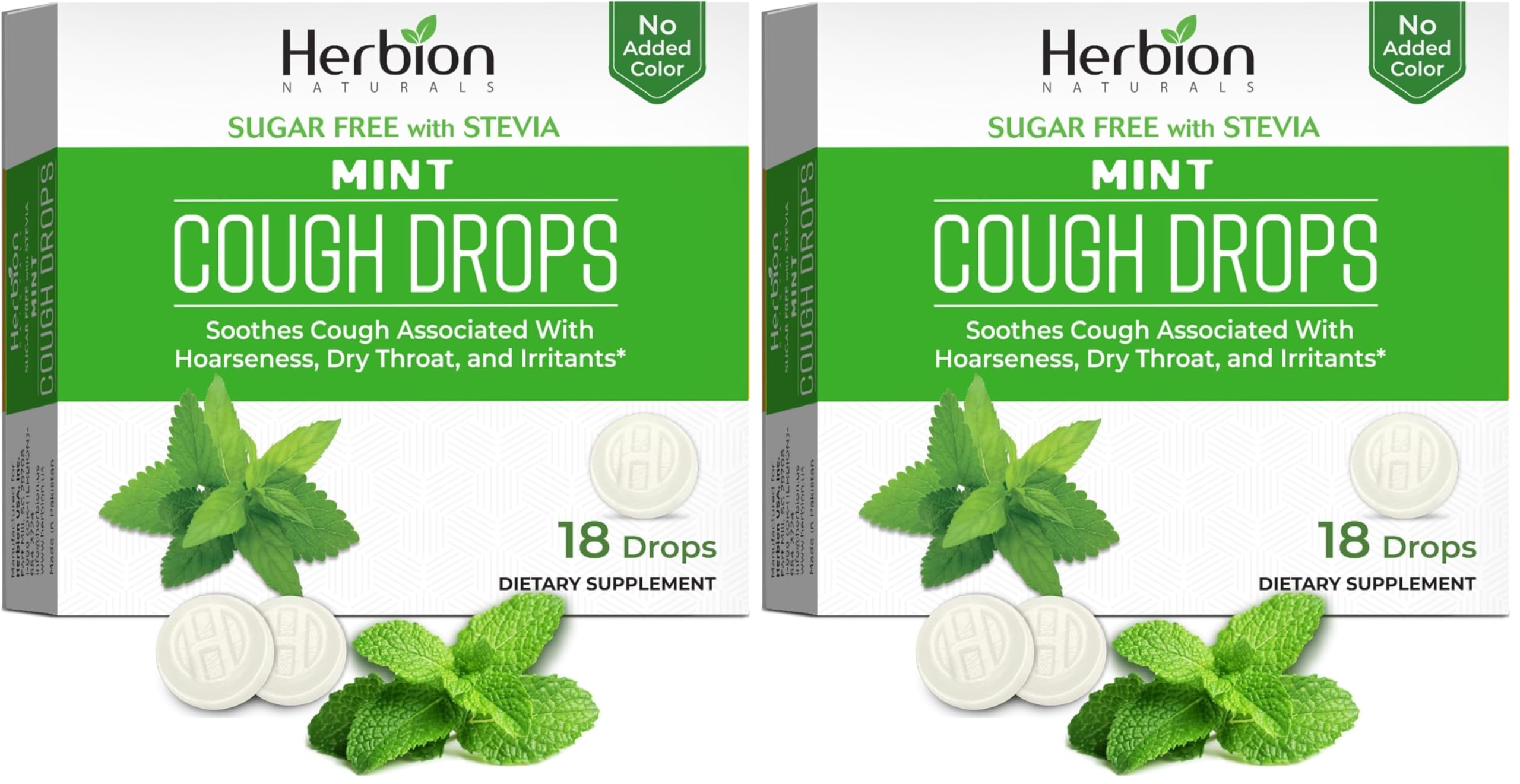 Herbion Naturals Sugar Free Cough Drops with Natural Mint Flavor – 18Ct - for Adults, Children 6 and Above. (Pack of 2)