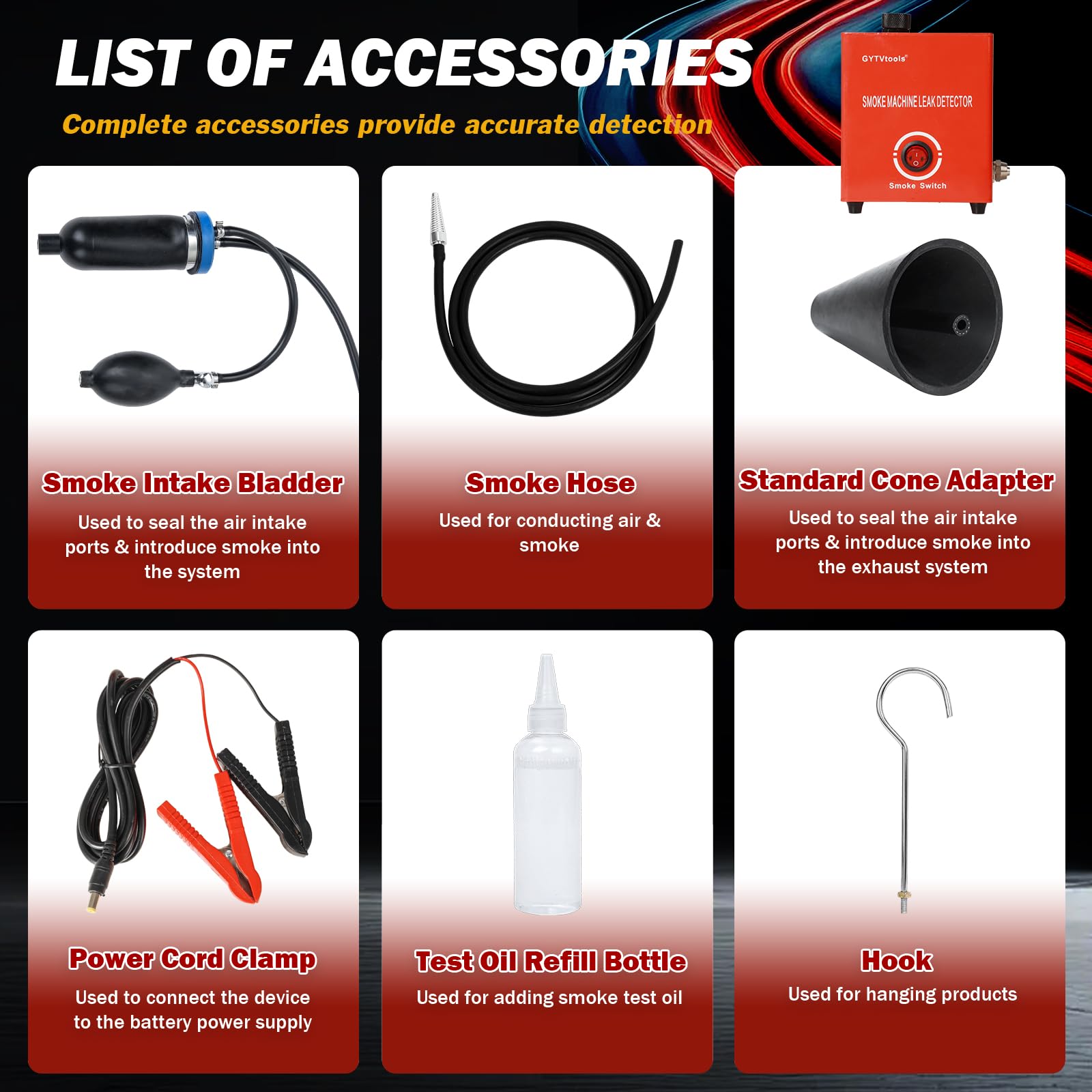 Smoke Leak Detector ，Automotive Smoke Machine， for Detecting leaks in Vacuum, Fuel, EVAP and Other Automotive Systems. (Red Strap Model)