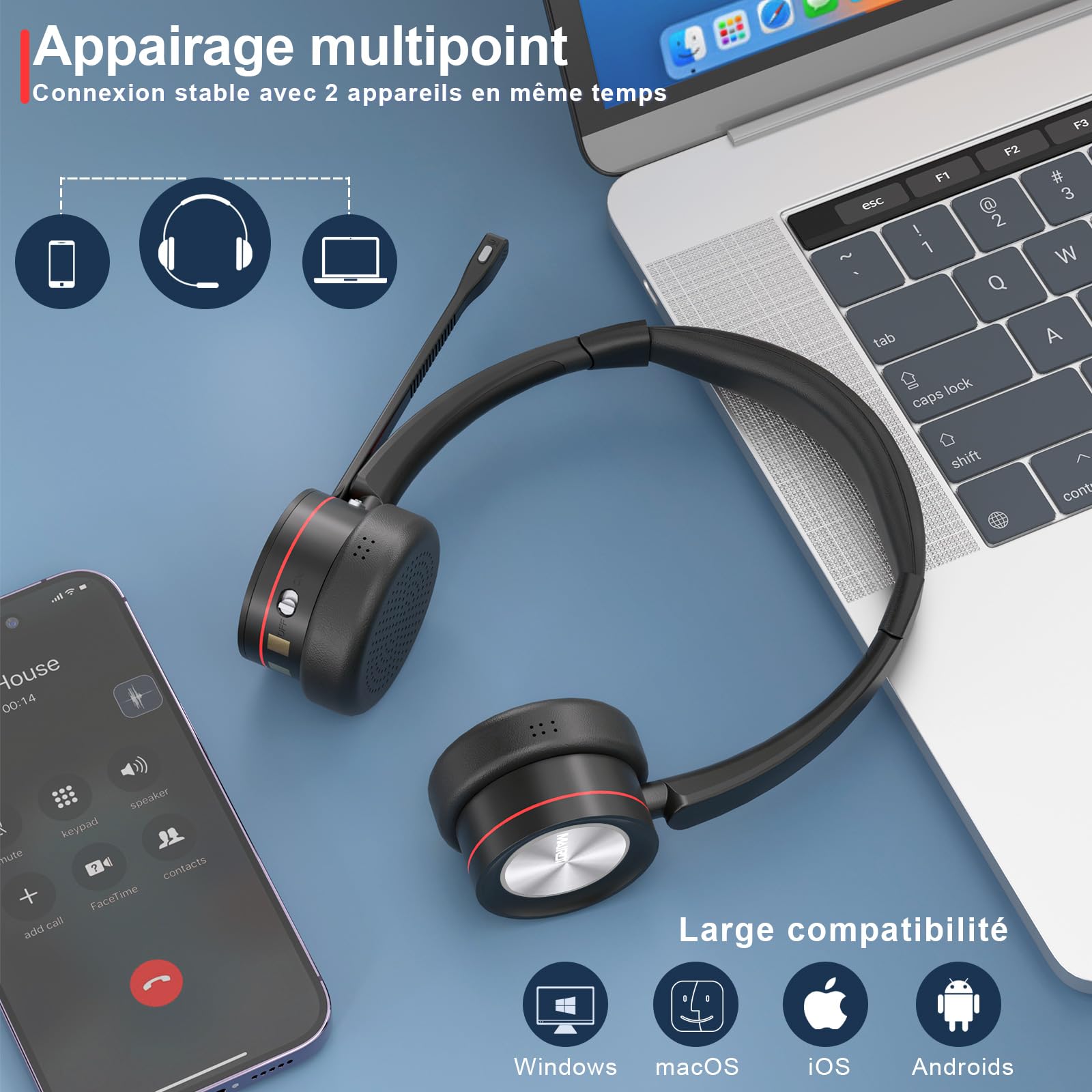 Auricolare Wireless Mono BH M97 Con Microfono Rotante E Base Di Ricarica – Bluetooth 5.0, 17h Di Autonomia, Per Call Center E Ufficio