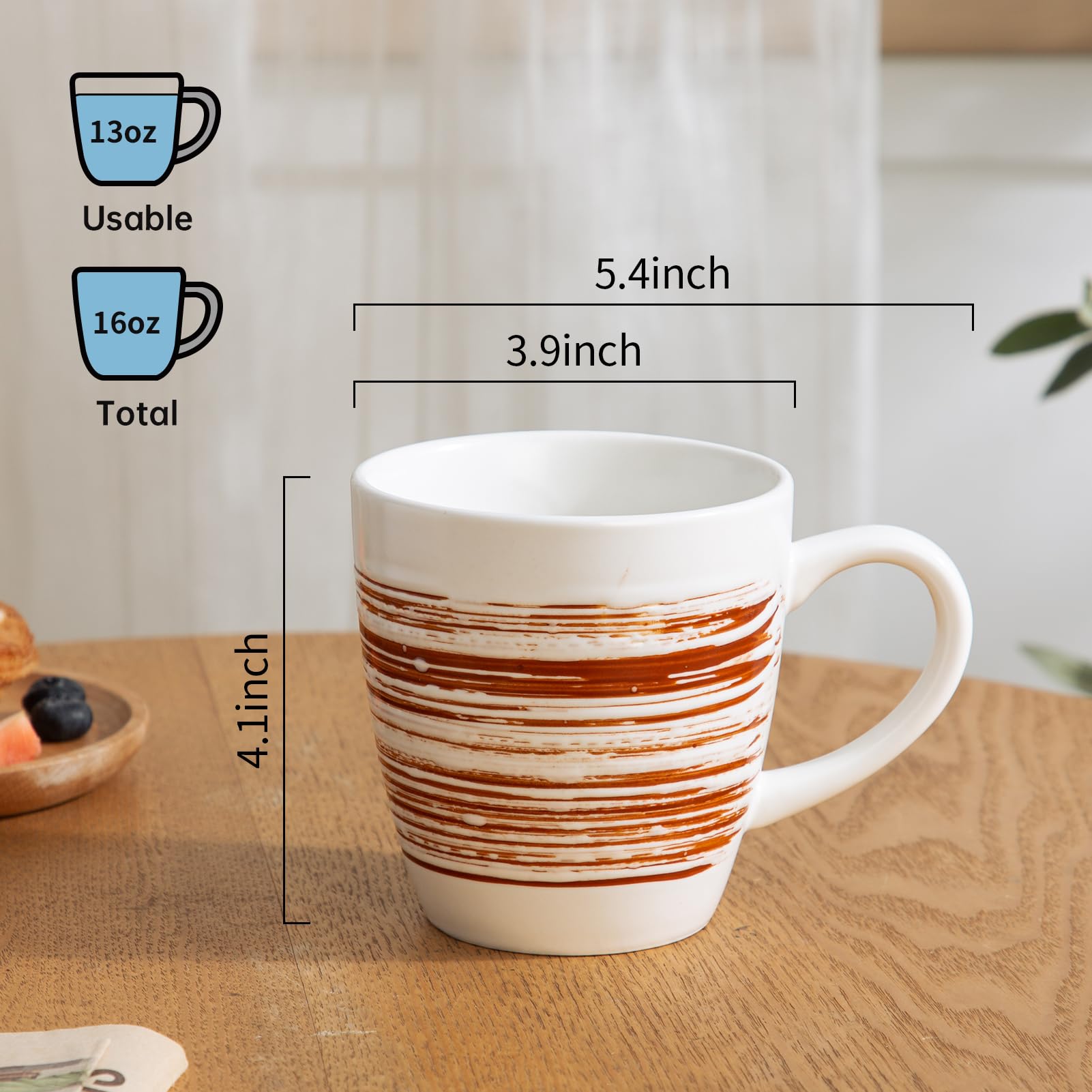 YUN TAO Juego de 4 tazas de café de 16 onzas, taza grande de cerámica con asa grande, tazas de café para café con leche, chocolate caliente, apto para lavavajillas y microondas