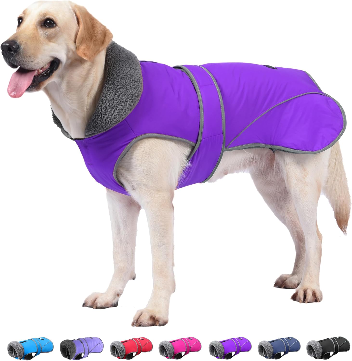 Dogcheer Dog Coat, Waterproof Dog Jacket Reflective Pet Winter Coat with Adjustable Hook & Loop, Christmas Puppy Fleece Jacket Warm Turtleneck Snowsuit for Small Medium Large Dogs - Purple, M