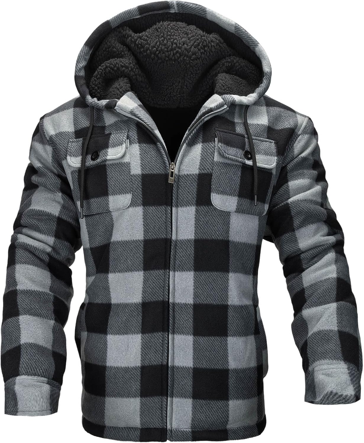 Plaid Flannel Jackets for Men Sherpa Fleece Lined Zip Up Hoodies Thick Winter Heavy Warm Coats with Hood - Image 3