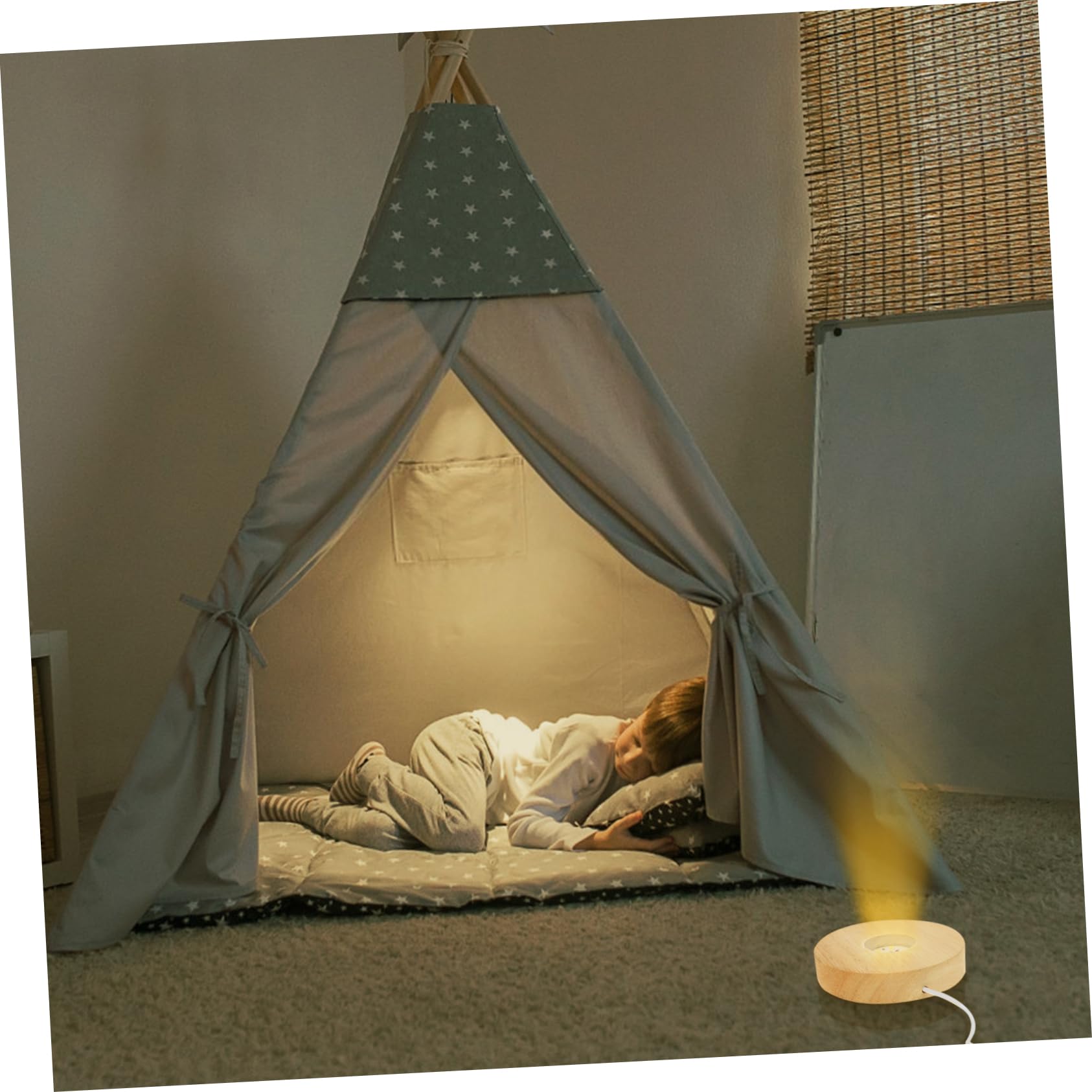 GRIRIW USB Luminous Wooden Base for Crystal Balls Small Night Lamp Stand Display for Jewelry and Statues Decor Compact for Bedroom Office