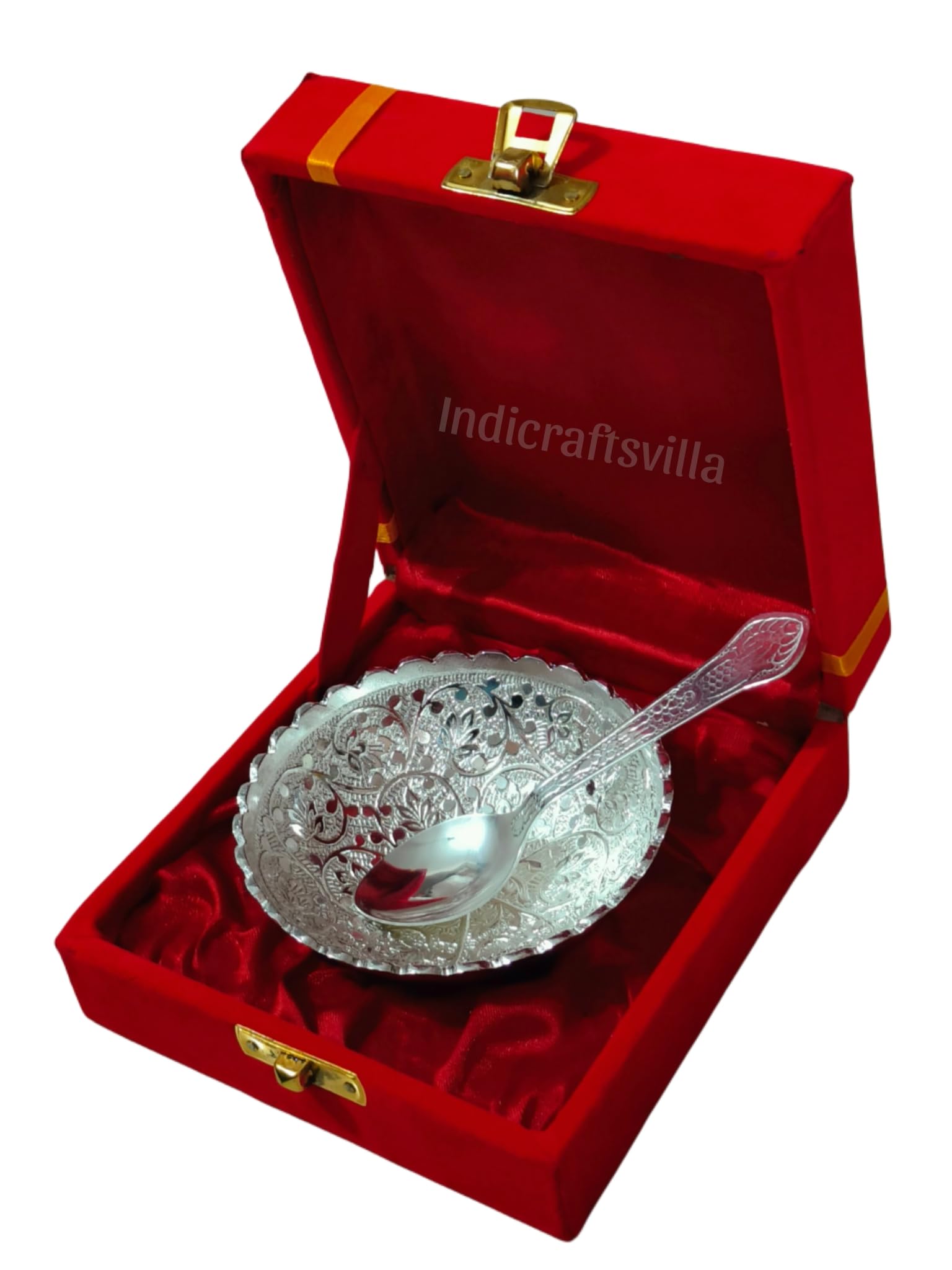 German Silver Floral Bowl With Box - 2 Pieces, Silver, 0.25 Kilogram-image-21