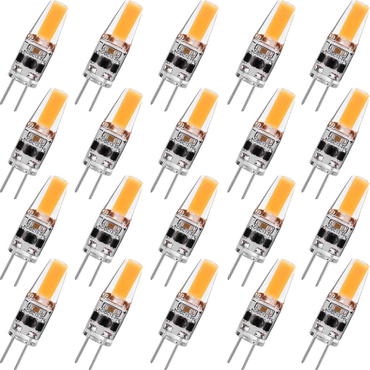 Atwnjkp G4 LED Bulbs Warm White 3W,AC/DC 12V-24V 3000K 2-Pin Capsule Lamp Bulb,Equivalent 30W G4 Halogen Light Bulbs,Dimmable,No Flickering 360° Beam Angle for Home Lighting Decor 20-Pack