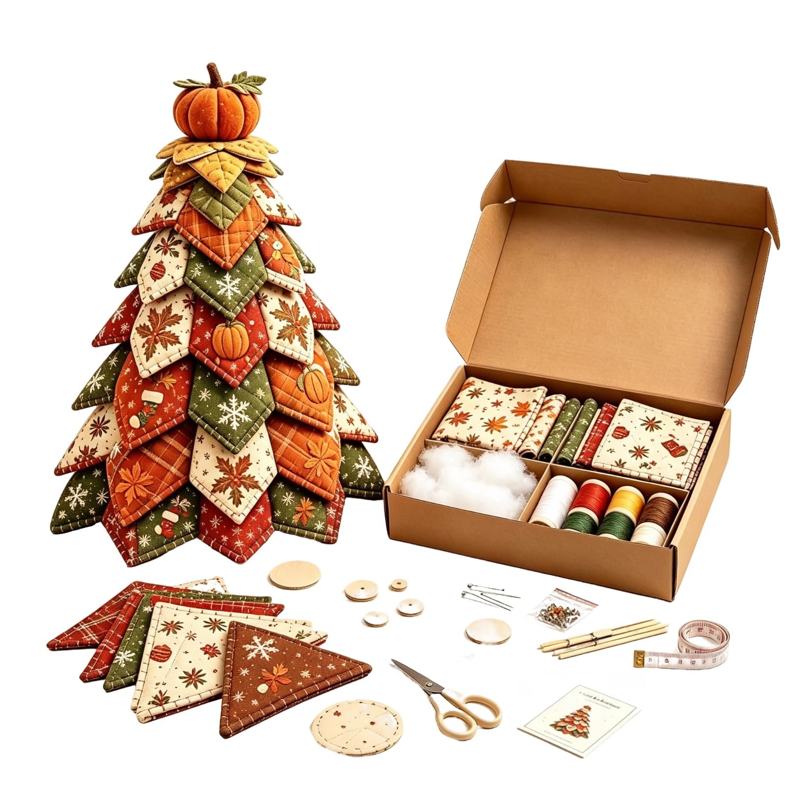 DIY Christmas Quilted Fabric Tree Kit,3D Patchwork Sewing Set