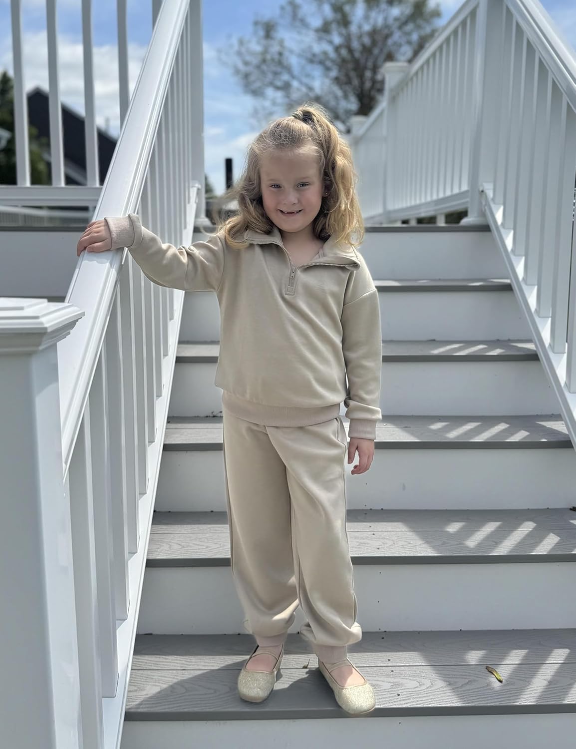 Arshiner Girls 2 Piece Outfits Sweatsuit Set Half Zip Lapel Collar Long Sleeve Sweatshirt Sweatpant Tracksuit Sets - Image 6