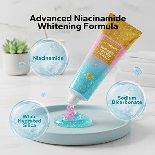 Miniatura 2 de SmileShark Pasta dental blanqueadora de niacinamida (paquete de 2), pastas dentales de niacinamida para adultos, pasta de dientes blanca radiante