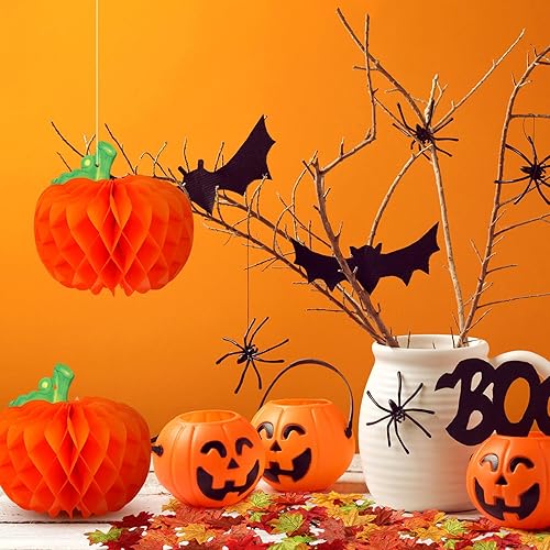 Miniatura 6 de Jaloro 5 piezas de calabaza de tejido de Acción de Gracias y 200 hojas de arce de otoño, calabaza artificial, panal, centros de mesa, hojas de arce