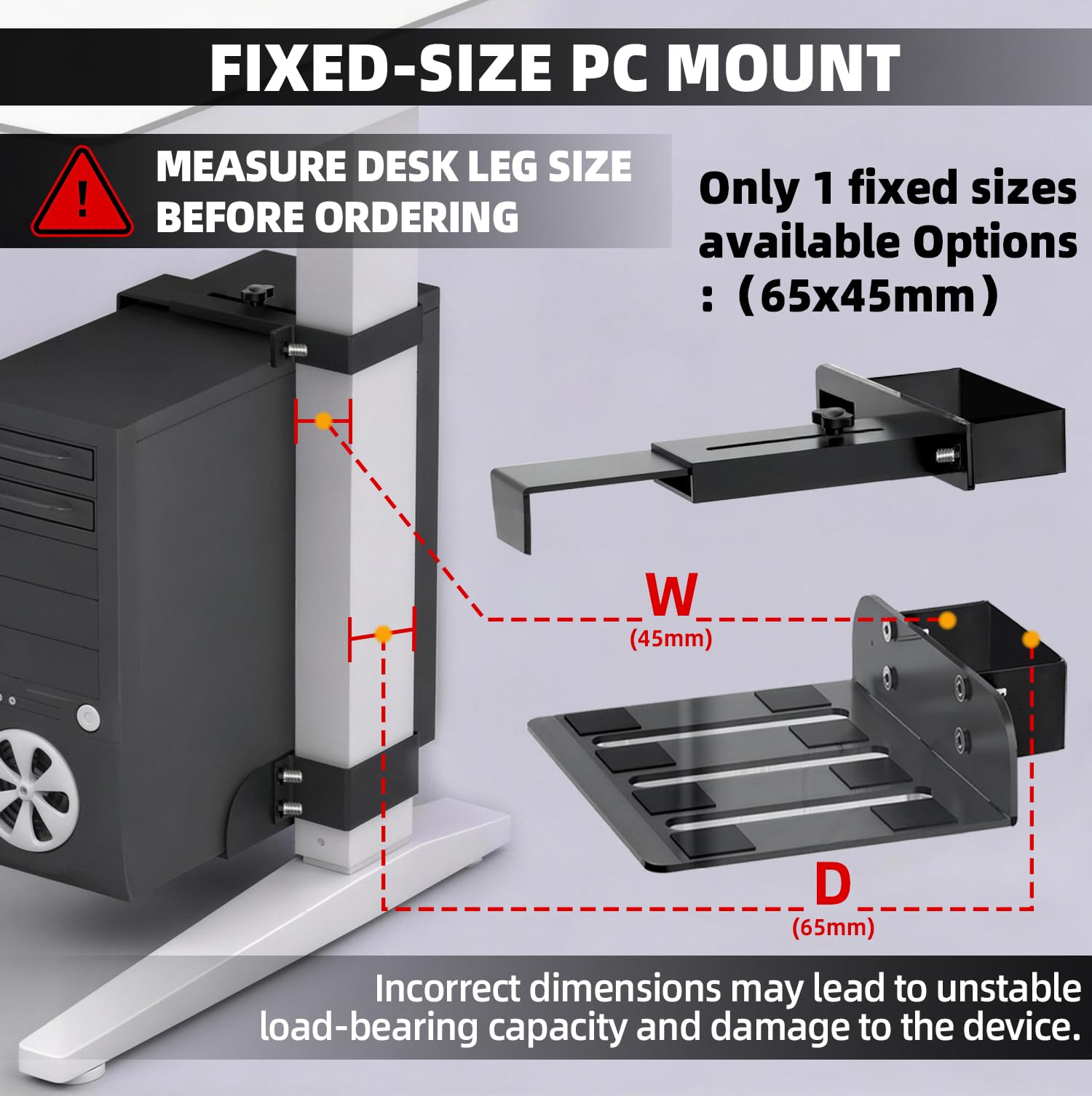 Supporto PC Sotto Scrivania,Capacità di Carico di 35 KG,Non è Necessaria Alcuna Foratura,Supporto PC Fisso,(Applicabile Solo a Gambe Del Tavolo da 65 mm × 45 mm),Con Tappetino Antiscivolo, Nero