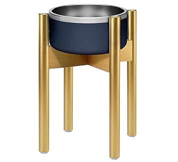 Dog Bowl Stand for Medium and Large Dogs - Adjustable, Fits Most Bowls (8-11 Inches Dia) - Raised Elevated Single Food Bowl Holder - Golden Coated Wood for Water Resistant