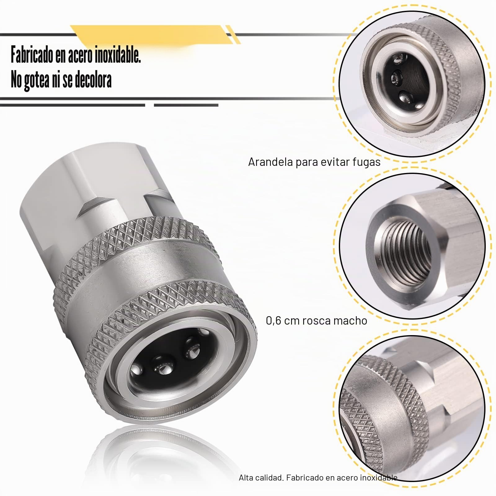 SAVITA 4 Piezas Acoplador de Lavadora a Presión, NPT1/4 Pulgadas Acero Inoxidable Accesorios de Conexión Rápida Macho Hembra Accesorios de Lavadora a Presión con Rosca Externa Interna (Plata)