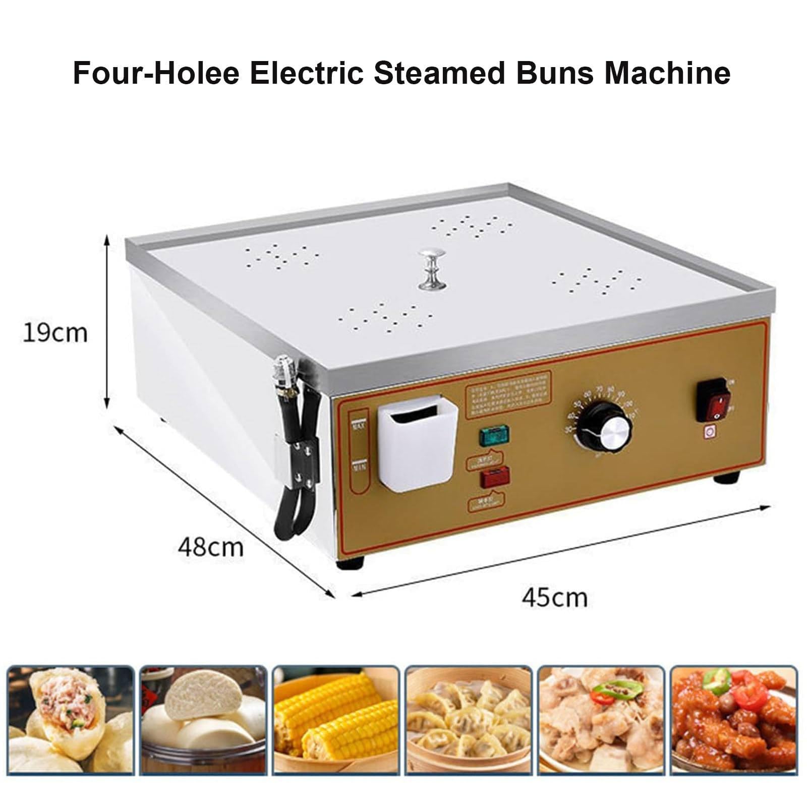 Vaporera EléCtrica De 2/4/6 Orificios, MáQuina Comercial para Hacer Bollos Al Vapor, Temperatura Ajustable De 30 A 110 ℃, con Alarma De CoccióN En Seco, para Desayuno, Snack Bar,4Holes