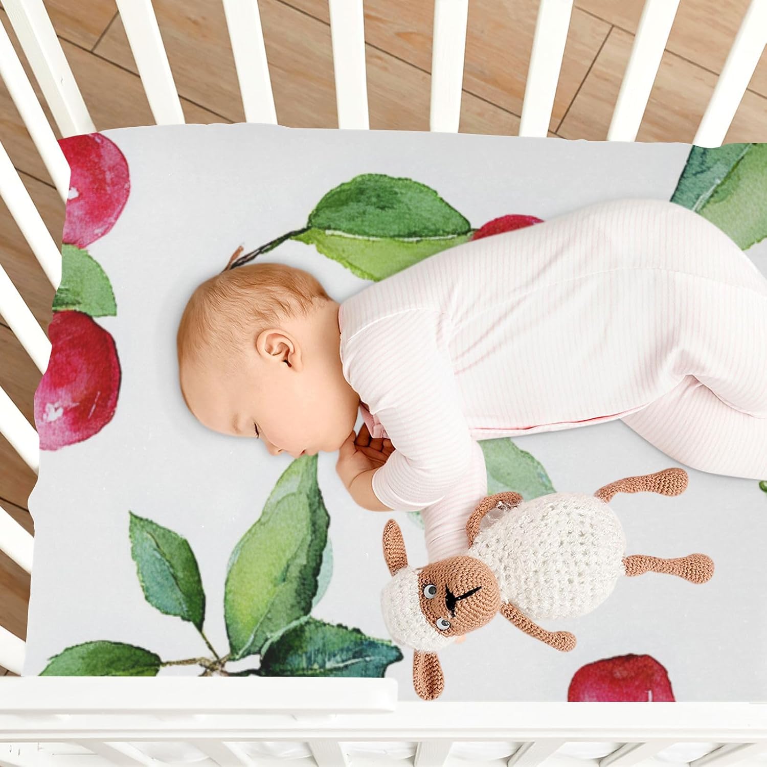 Crib Sheets Baby for Boys Girls Breathable Neutral Toddler Bed Sheets for Standard Size Toddler Mattress 39x27 Inch Watercolor Cherry