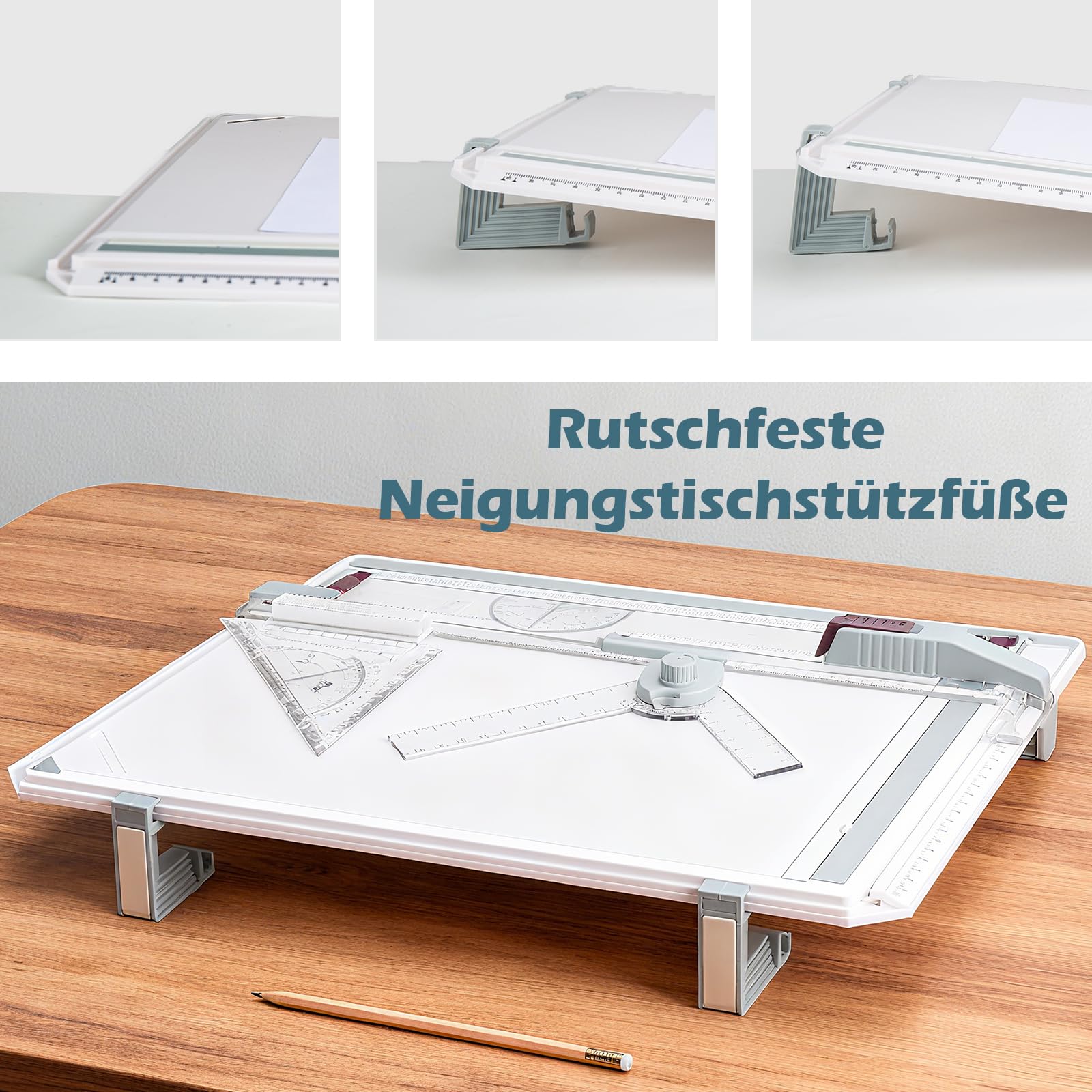 A3 Zeichenbrett, Professionelle Zeichenplatte DIN A3, Zeichentisch mit Schiebelineal Zeichendreieck und Maßstab T-Quadrat, für Ingenieure Designer Studenten zum Exaktes Arbeiten und Studium