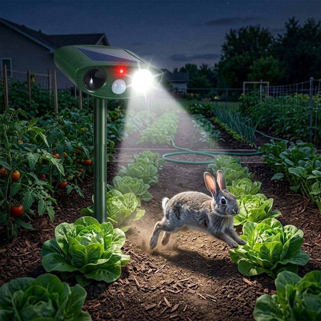 Sonic Fortress Pro Dispositivi repellenti per cervi ad ultrasuoni ad energia solare per esterni con rilevamento del movimento e luce flash Rabbit Fortress Pro Tenere lontano procioni scoiattolo gatto