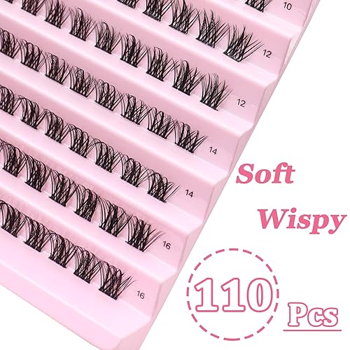 Miniatura 7 de Losha Extensiones de pestañas Wispy DIY de 0.315 a 0.630 pulgadas, 110 pestañas naturales en racimo en casa, extensiones de pestañas esponjosas