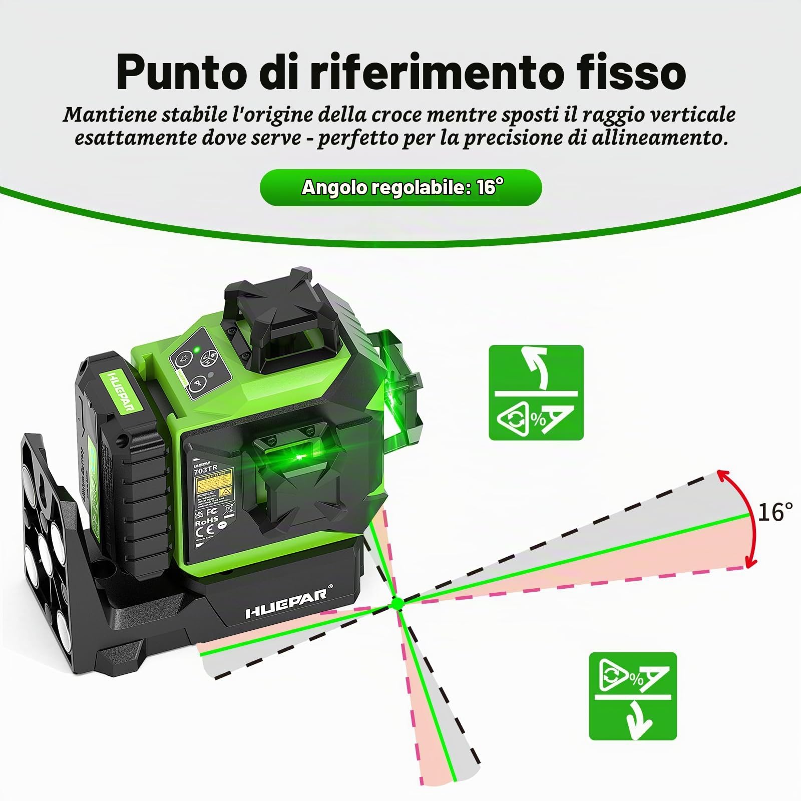 Huepar Livella Laser da Esterno con Ricevitore, Rotazione A Punto Fisso