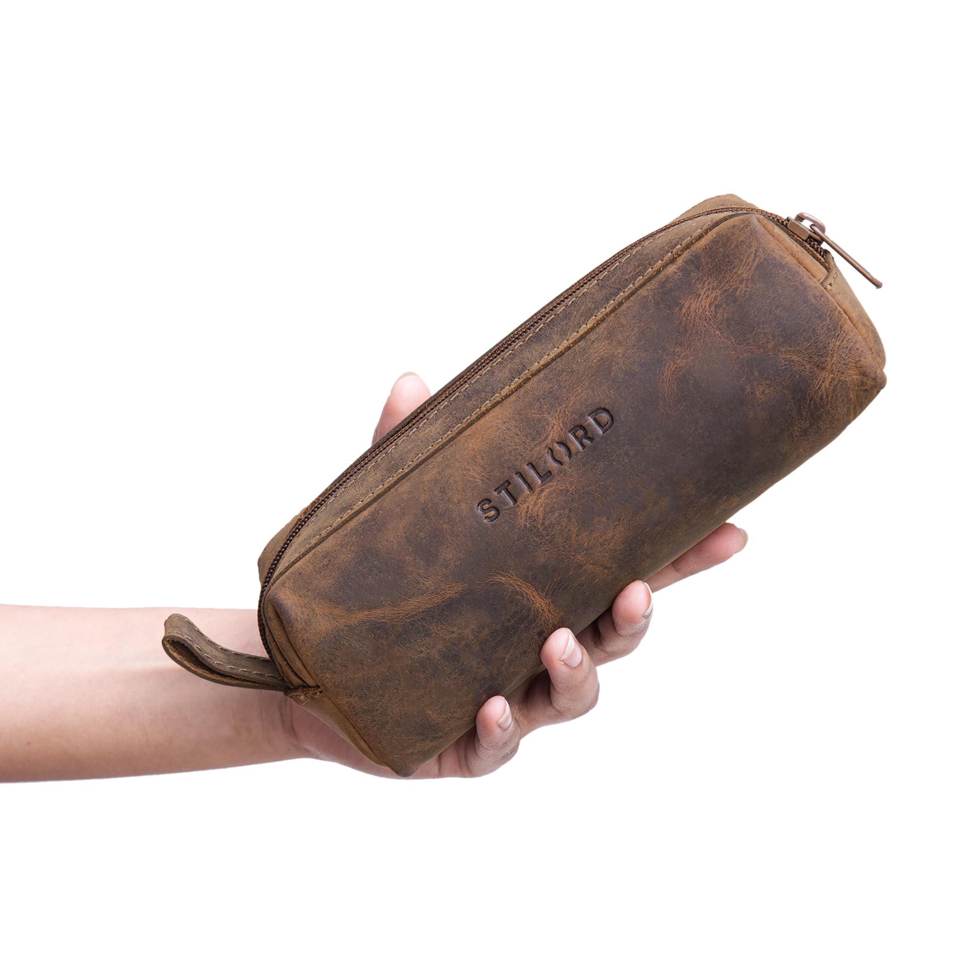 STILORD "Linus" Pencil Case Leather Pen Case Pouch Office University College Women Men Stationary Vintage Leather Colour:Calais - Brown - Image 2