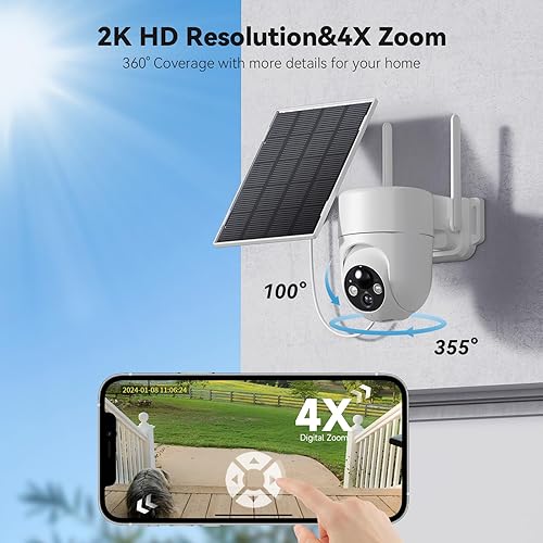 Miniatura 3 de Cámara solar inalámbrica para exteriores, visión nocturna a color 2K, cámaras de seguridad inalámbricas para exteriores con visión de 360, funciona