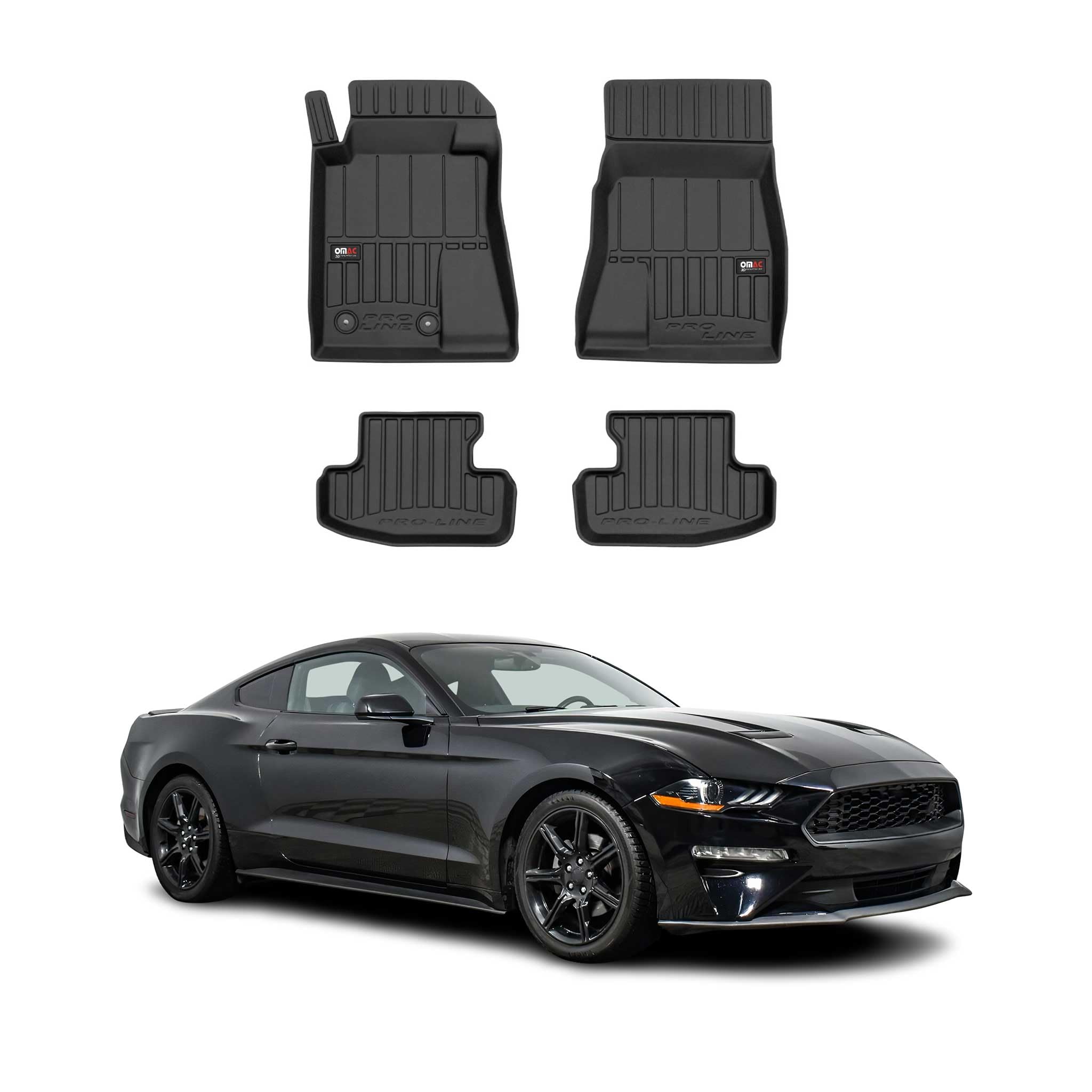 OMAC Tapis de Sol en Caoutchouc pour Ford Mustang Coupé 2015-​2025 Noir Premium