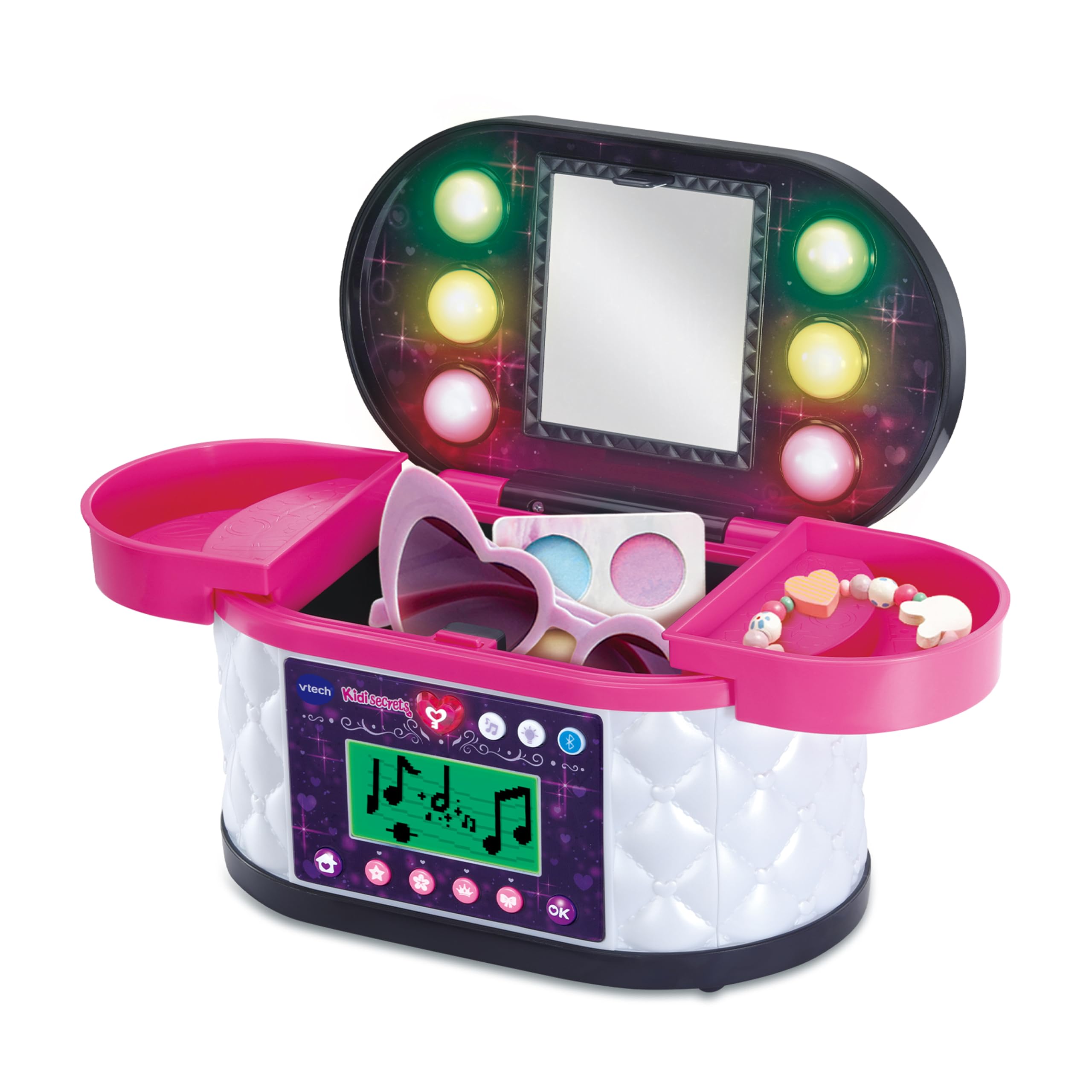 VTech - KidiSecrets Ma Mallette Beauté Magique Noire - Boîte Secrète avec Code, Miroir LED, Bluetooth, Jeux - Vanity Maquillage, Boîte à Bijoux Musicale - Cadeau Enfant Dès 5 Ans - Contenu en Français