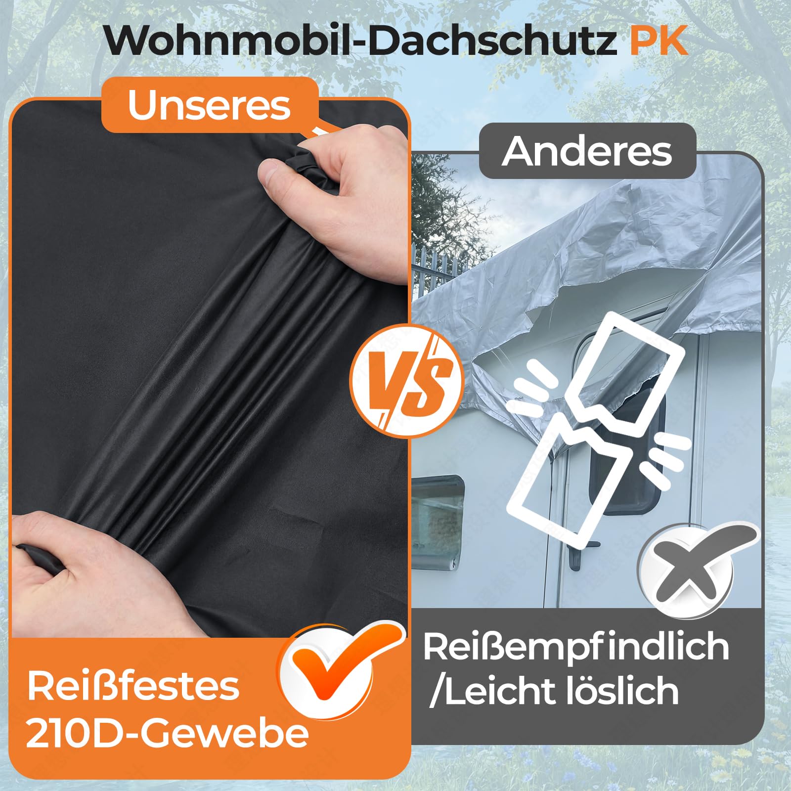 Wohnmobil-Abdeckungen, Wohnwagen-Abdeckung, wasserdicht, schützende Dachabdeckung, universell für Sommer, Frost, UV-Schutz, 210D Oxford-Tuch mit reflektierenden Riemen, für Wohnmobilreisen, 7,5 x 3 m