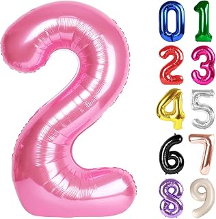 2 Balloon - Pink Birthday Number Balloons, 40 Inch Large Foil Balloons for Men Women Boys Girls Pink Themed Birthday Decorations