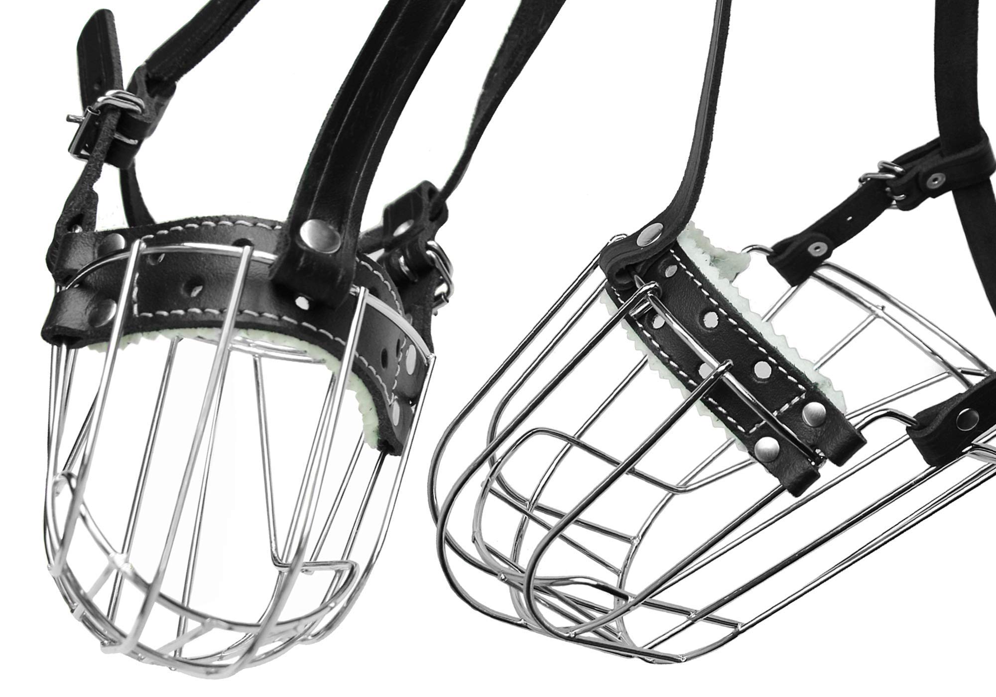 Bozales de Metal Cromado para Perro, Cesta de Alambre, Correas de Cuero Ajustables (№6) Circunferencia es de 13 a 13.8 Pulgadas, Longitud de 3.9 a 4.3 Pulgadas, bozal de Perro para Labrador Retriever