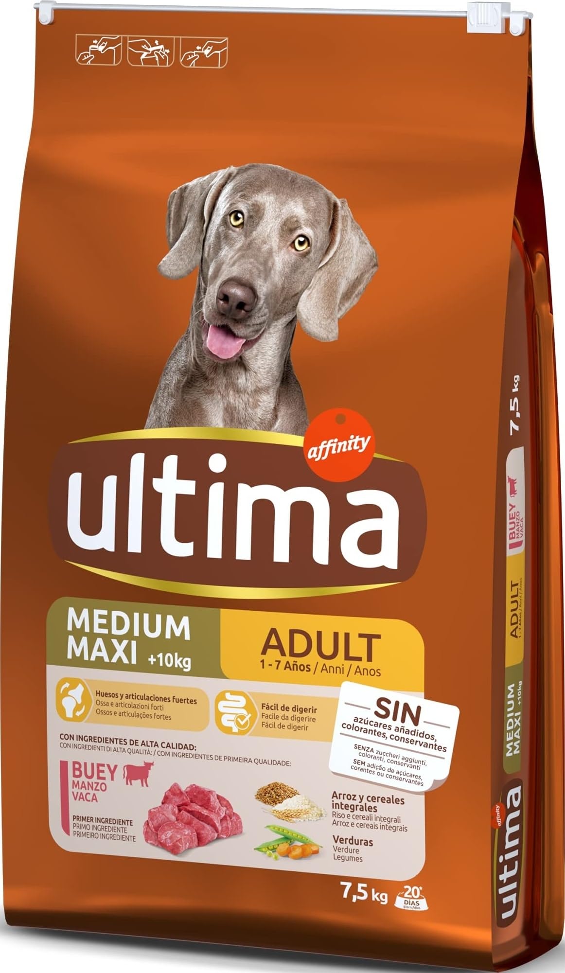 Ultima Medium-Maxi Adult Buey, Comida seca para perros, 7,5kg