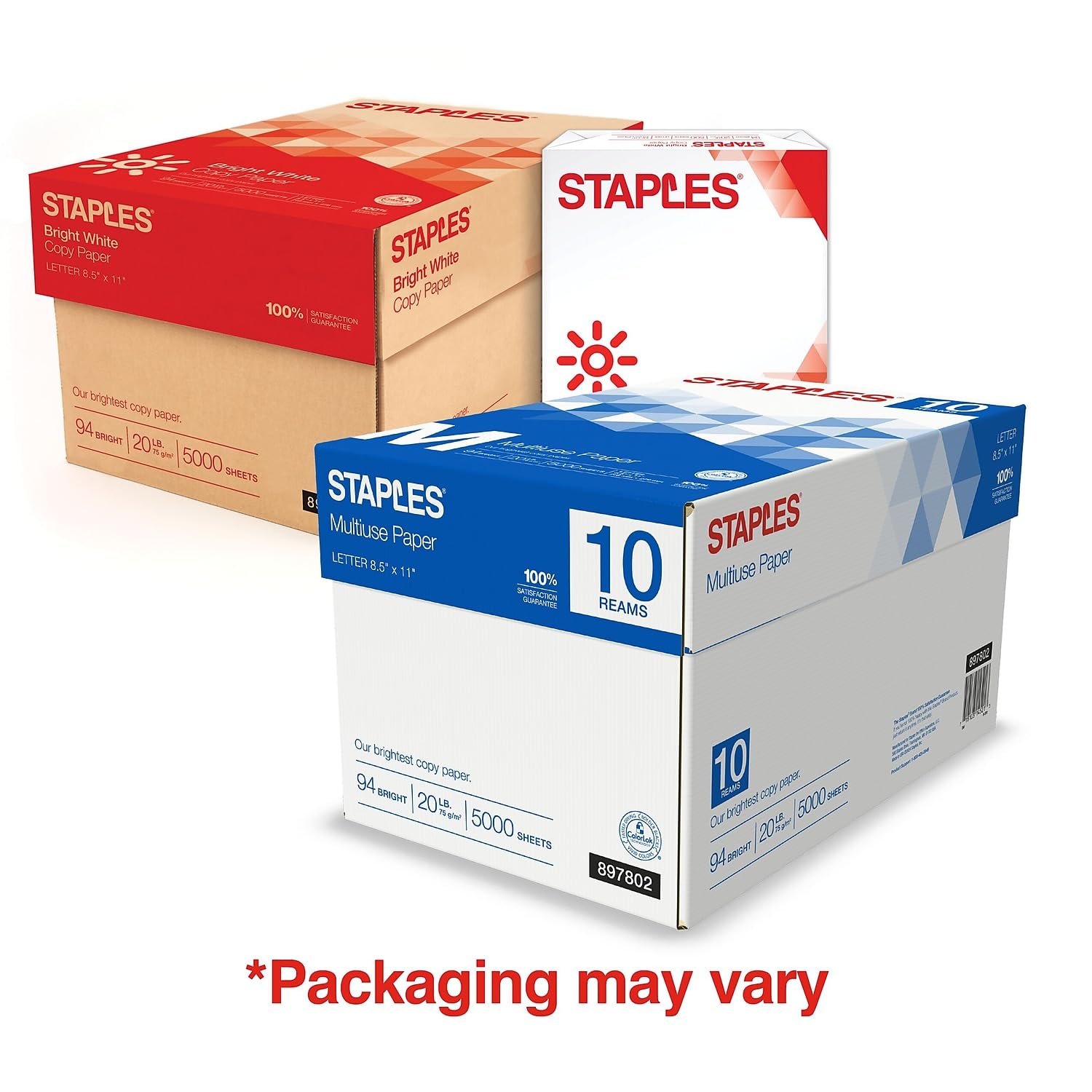 Staples Multipurpose Copy Printer Paper, 20 lb, 8.5 x 11 Inches, 10 Reams (5,000 Sheets), 94 Bright, White