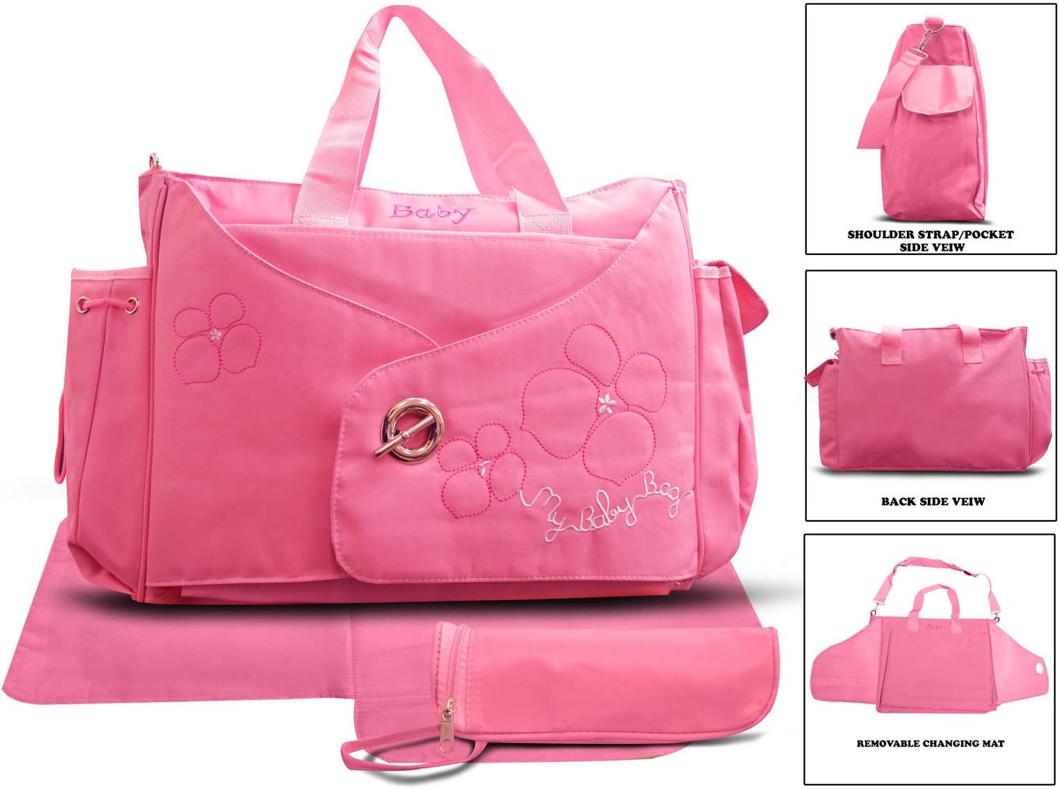 Official Todd Baby Buckle 3 Pc Pink Diaper Nappy Changing Shoulder Bag Bottle Holder Set New